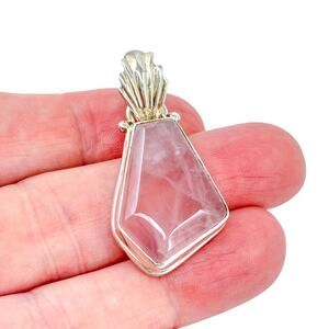 Vintage RD Sterling Silver 925 Pink Rose Quartz Pendant